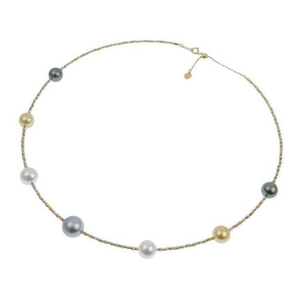 Other 18k Gold Pearl Station Necklace Metal Necklace in Excellent condition